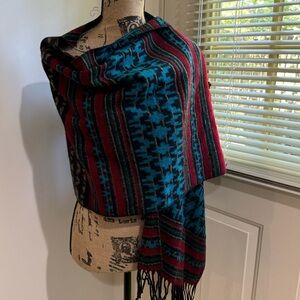 Laluz blue and red shawl 18”*72”